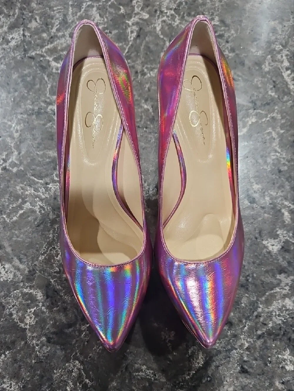 Jessica Simpson Iridescent Pink Holographic Pointed-Toe Stiletto Heels Size 6